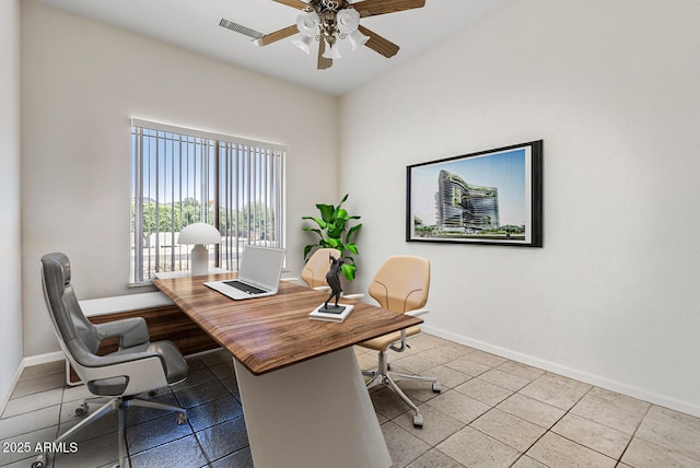 4701 W Fallen Leaf Ln, Glendale, AZ 85310 - home office with a ceiling fan and light tile patterned floors