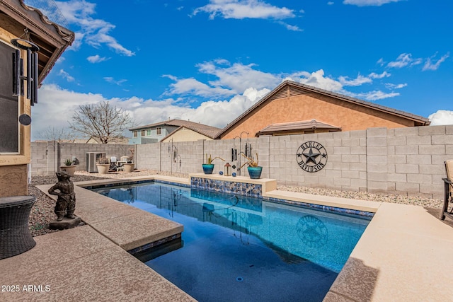 view of pool featuring a fenced backyard and a fenced in pool