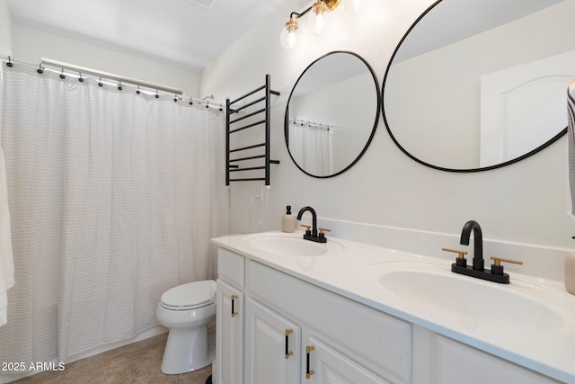 4960 E Colonial Dr, Chandler, AZ 85249 - full bath with toilet, double vanity, a shower with shower curtain, and tile patterned flooring