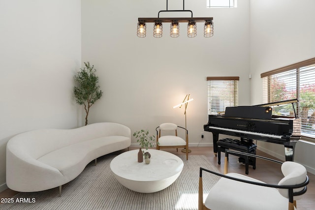 4960 E Colonial Dr, Chandler, AZ 85249 - living area featuring baseboards, wood finished floors, and a high ceiling