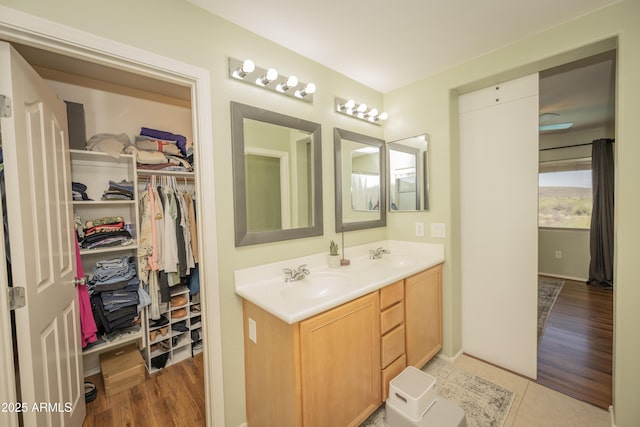 29110 N 24th Ln, Phoenix, AZ 85085 - bathroom with double vanity, a spacious closet, and wood finished floors