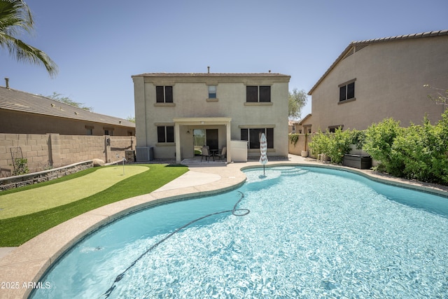 29110 N 24th Ln, Phoenix, AZ 85085 - view of swimming pool with an area to practice putting, a patio, a fenced backyard, and cooling unit