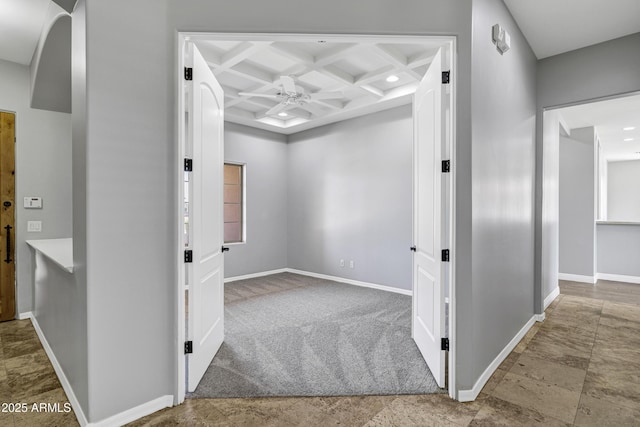 24615 S 182nd Pl, Gilbert, AZ 85298 - corridor with coffered ceiling, beam ceiling, recessed lighting, and carpet