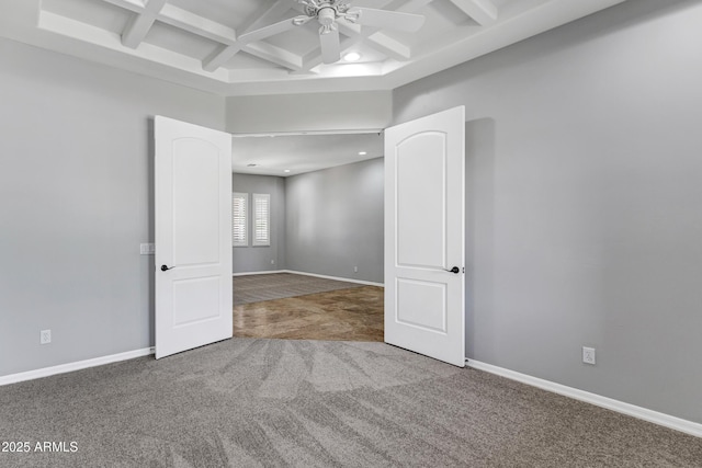 24615 S 182nd Pl, Gilbert, AZ 85298 - carpeted spare room featuring a ceiling fan, beamed ceiling, coffered ceiling, and recessed lighting