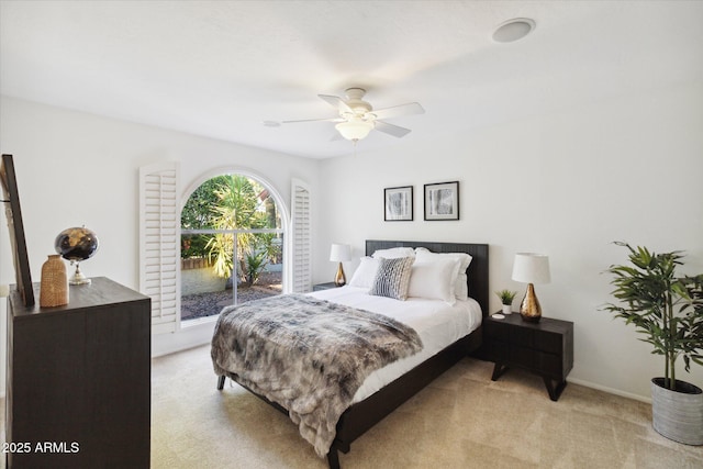 8405 E San Pedro Dr, Scottsdale, AZ 85258 - bedroom featuring light carpet, ceiling fan, and baseboards