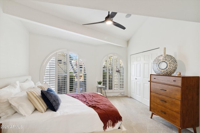 8405 E San Pedro Dr, Scottsdale, AZ 85258 - bedroom featuring light colored carpet, a ceiling fan, and a closet