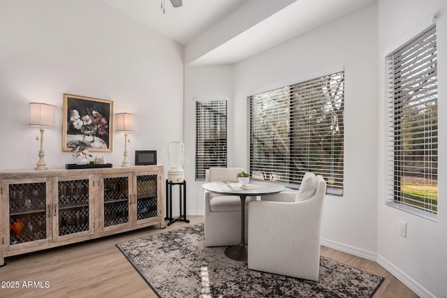 dining room featuring ceiling fan and light wood-type flooring