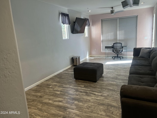 living room with dark hardwood / wood-style floors