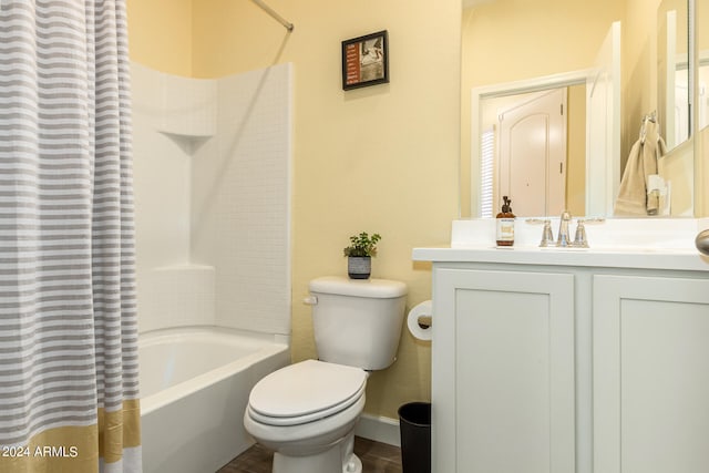 full bathroom featuring tile patterned flooring, vanity, shower / bath combination with curtain, and toilet