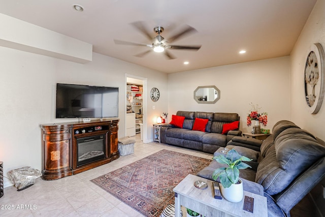 living room with ceiling fan