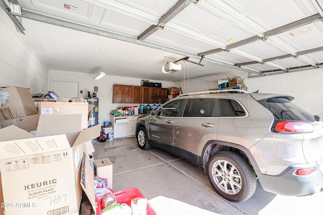 garage with a garage door opener