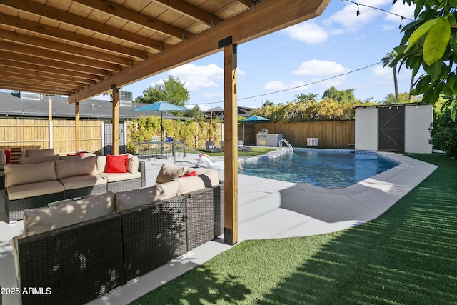 3139 N 40th St, Phoenix, AZ 85018 - view of pool with an outdoor living space, a patio area, and outdoor dining space