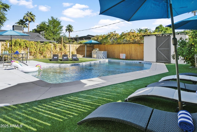 3139 N 40th St, Phoenix, AZ 85018 - view of pool with a patio and a shed