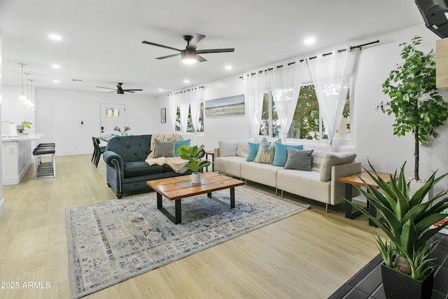 3139 N 40th St, Phoenix, AZ 85018 - living area with a ceiling fan, recessed lighting, and light wood-type flooring