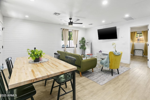 3139 N 40th St, Phoenix, AZ 85018 - dining space featuring a ceiling fan, light wood-type flooring, recessed lighting, and baseboards