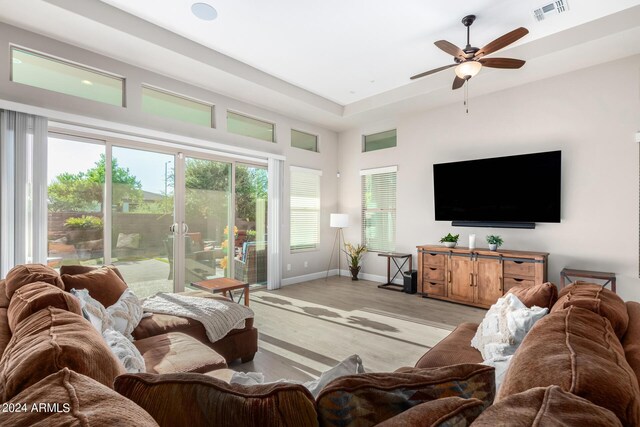 living room featuring ceiling fan