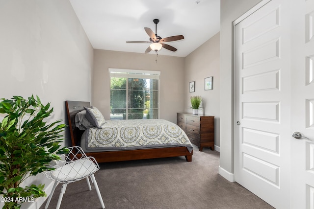 bedroom featuring carpet and ceiling fan