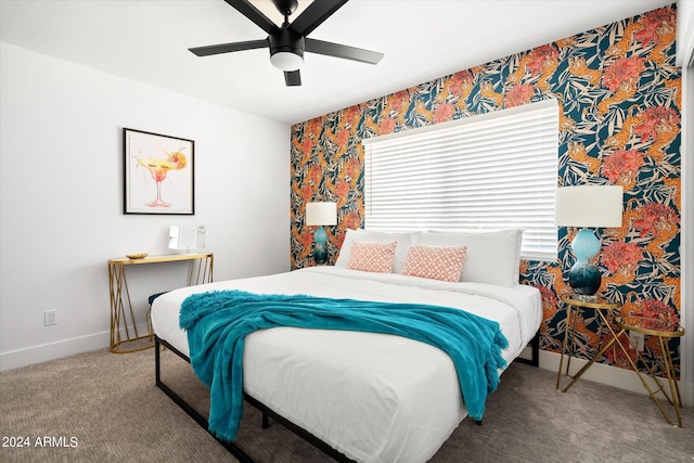 bedroom featuring carpet floors and ceiling fan