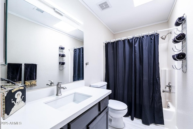 14300 W Bell Rd Unit 222, Surprise, AZ 85374 - full bath featuring shower / bath combo, vanity, toilet, visible vents, and ornamental molding