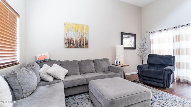 living room with dark hardwood / wood-style floors