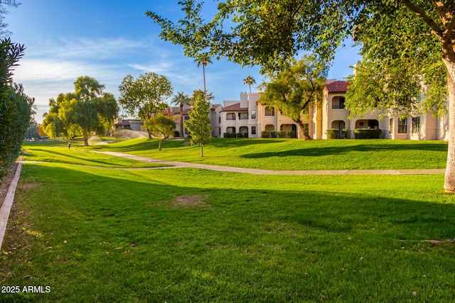 view of home's community with a yard