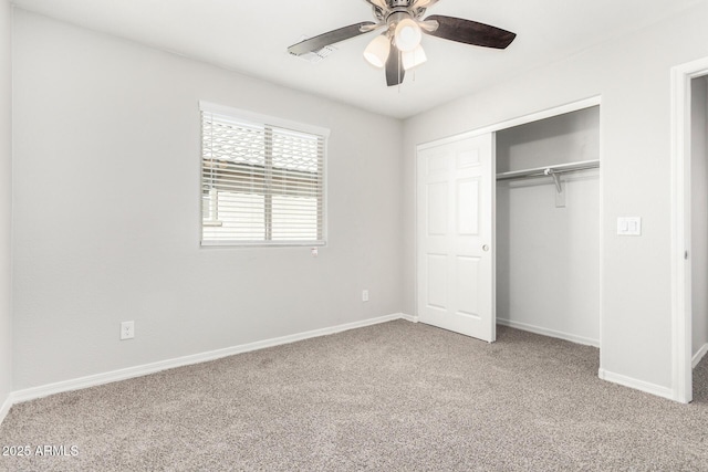 810 E Agua Fria Ln, Avondale, AZ 85323 - unfurnished bedroom with a closet, carpet floors, a ceiling fan, baseboards, and visible vents