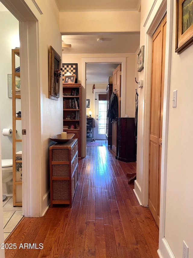 hallway featuring dark wood-type flooring