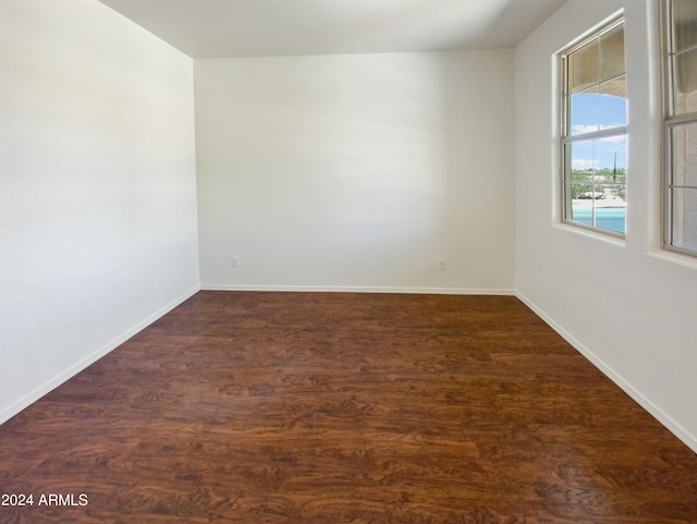 unfurnished room with dark wood-type flooring