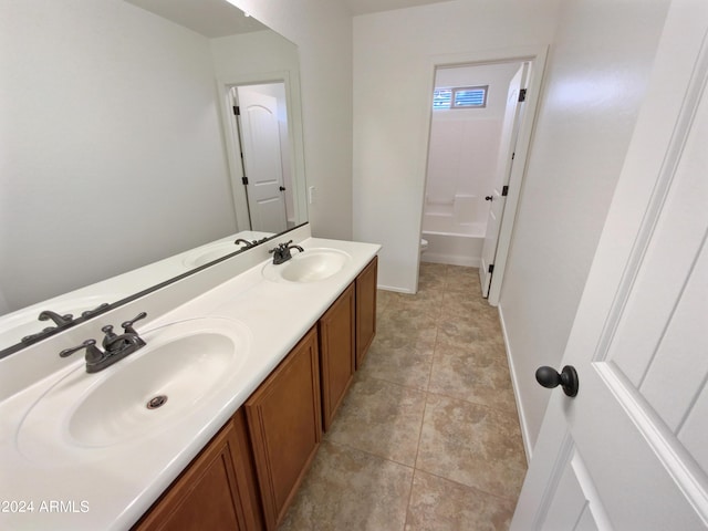 full bathroom with tile patterned floors, vanity, toilet, and shower / bathtub combination