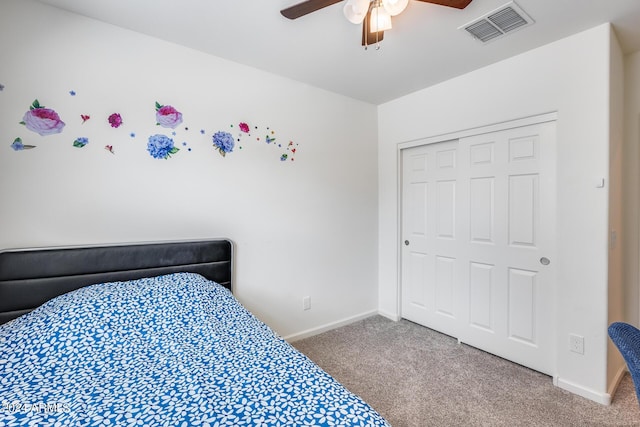 4218 W Palace Station Rd, New River, AZ 85087 - carpeted bedroom featuring baseboards, a closet, and ceiling fan