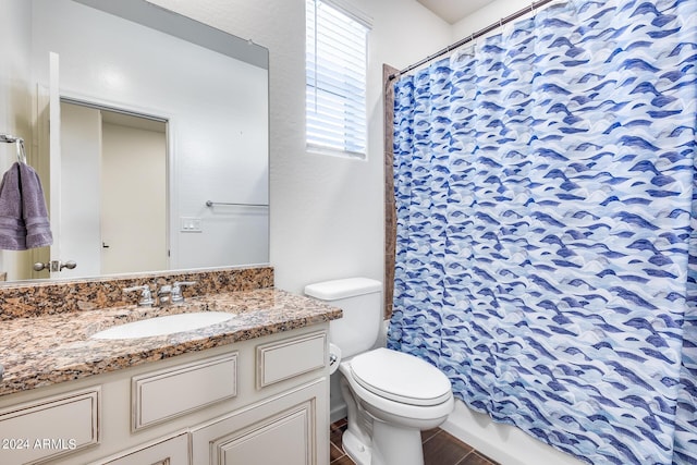 4218 W Palace Station Rd, New River, AZ 85087 - bathroom featuring vanity, toilet, curtained shower, and wood finished floors