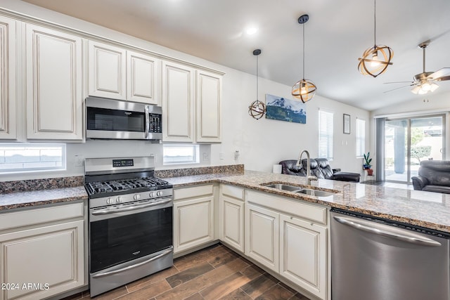 4218 W Palace Station Rd, New River, AZ 85087 - kitchen featuring stainless steel appliances, a sink, dark wood-style flooring, and plenty of natural light