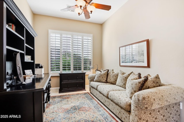 home office featuring ceiling fan