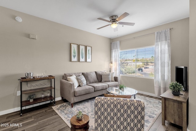 13700 N Fountain Hills Blvd Unit 151, Fountain Hills, AZ 85268 - living room with baseboards, wood finished floors, and ceiling fan