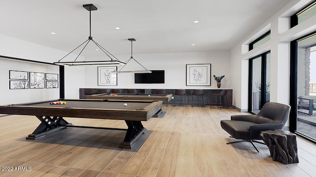 rec room with light wood-type flooring and pool table