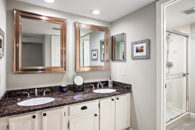 bathroom featuring vanity and walk in shower