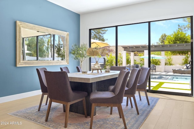 dining area with wood-type flooring