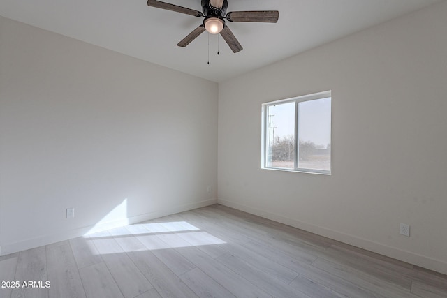 unfurnished room featuring ceiling fan and light wood-type flooring