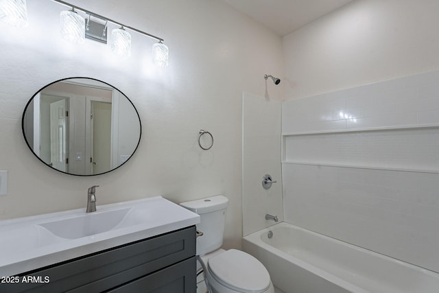 full bathroom featuring vanity, shower / tub combination, and toilet