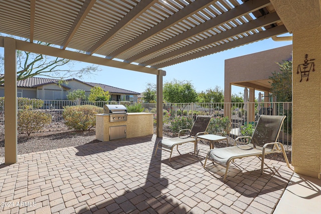 view of patio featuring a pergola, grilling area, and area for grilling