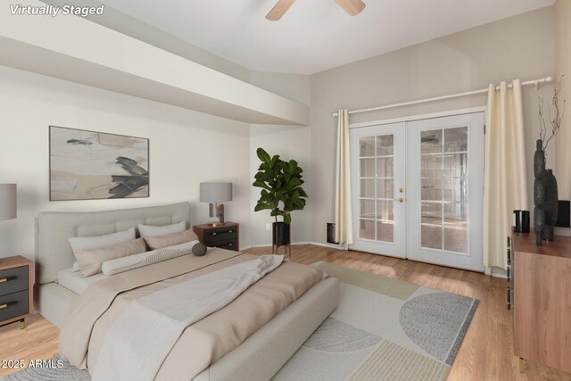 4135 E Altadena Ave, Phoenix, AZ 85028 - bedroom featuring french doors, access to exterior, wood finished floors, and a ceiling fan