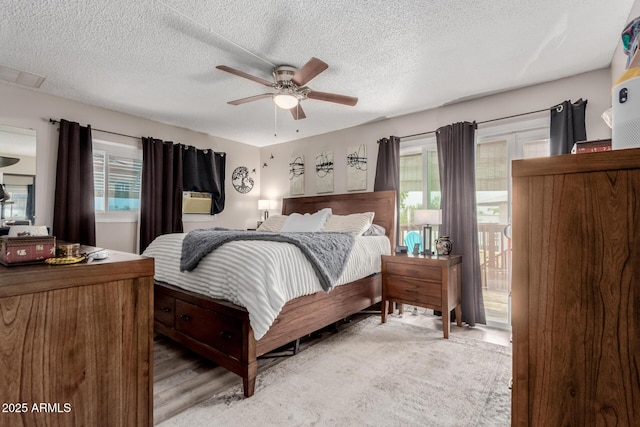 14001 N 34th Dr, Phoenix, AZ 85053 - bedroom featuring access to exterior, a textured ceiling, a ceiling fan, and cooling unit