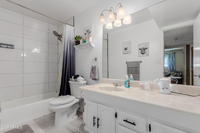 14001 N 34th Dr, Phoenix, AZ 85053 - full bath featuring vanity, shower / tub combo with curtain, tile patterned floors, and toilet