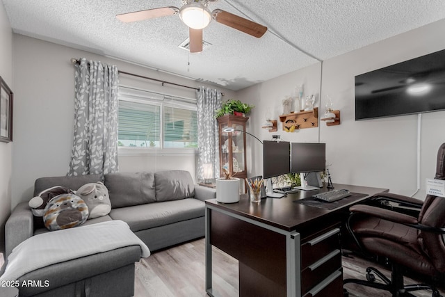 14001 N 34th Dr, Phoenix, AZ 85053 - home office with a textured ceiling, wood finished floors, and ceiling fan