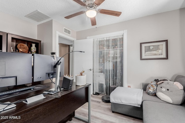 14001 N 34th Dr, Phoenix, AZ 85053 - office area featuring light wood-style flooring, a ceiling fan, and a textured ceiling