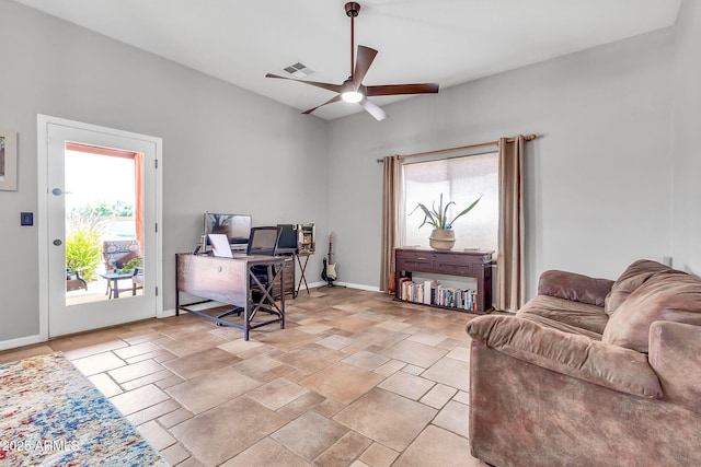 2699 E Claxton Rd, Gilbert, AZ 85297 - office with a ceiling fan and light stone finish flooring