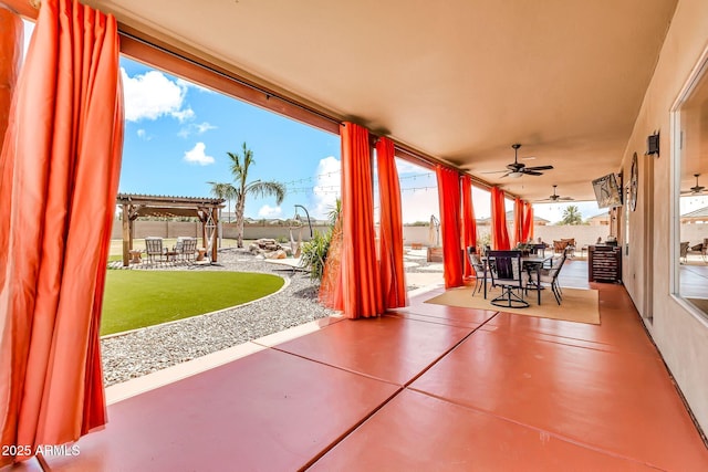 2699 E Claxton Rd, Gilbert, AZ 85297 - view of patio / terrace featuring outdoor dining space, a pergola, and a ceiling fan