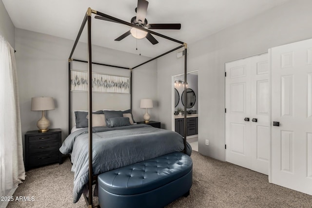 7936 E Wilshire Dr Unit 205, Scottsdale, AZ 85257 - carpeted bedroom featuring ceiling fan and connected bathroom