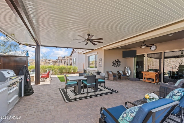 view of patio / terrace featuring an outdoor living space and ceiling fan