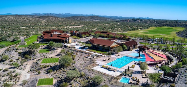 drone / aerial view featuring a mountain view